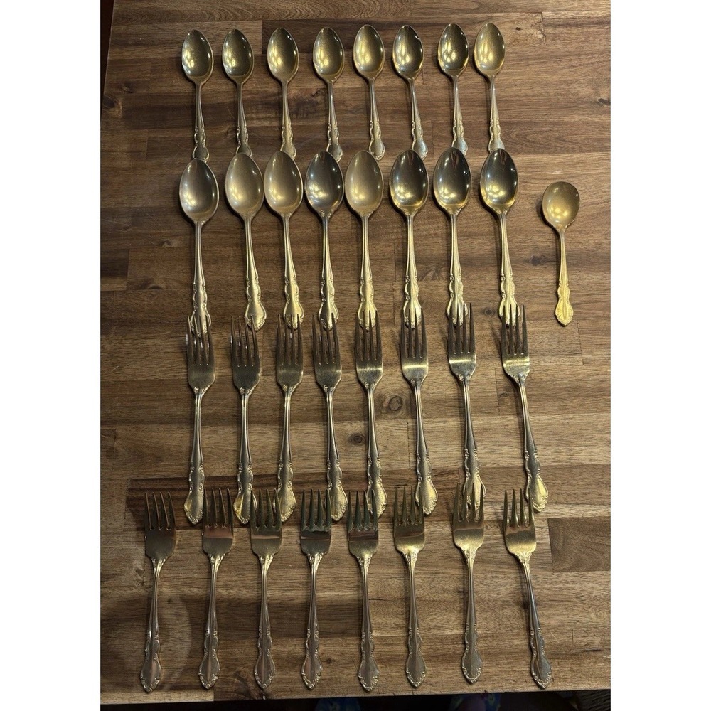 Vintage Towle Supreme Gold Plated Flatware Japan 1983 Spoons Forks Knives 33 Pc